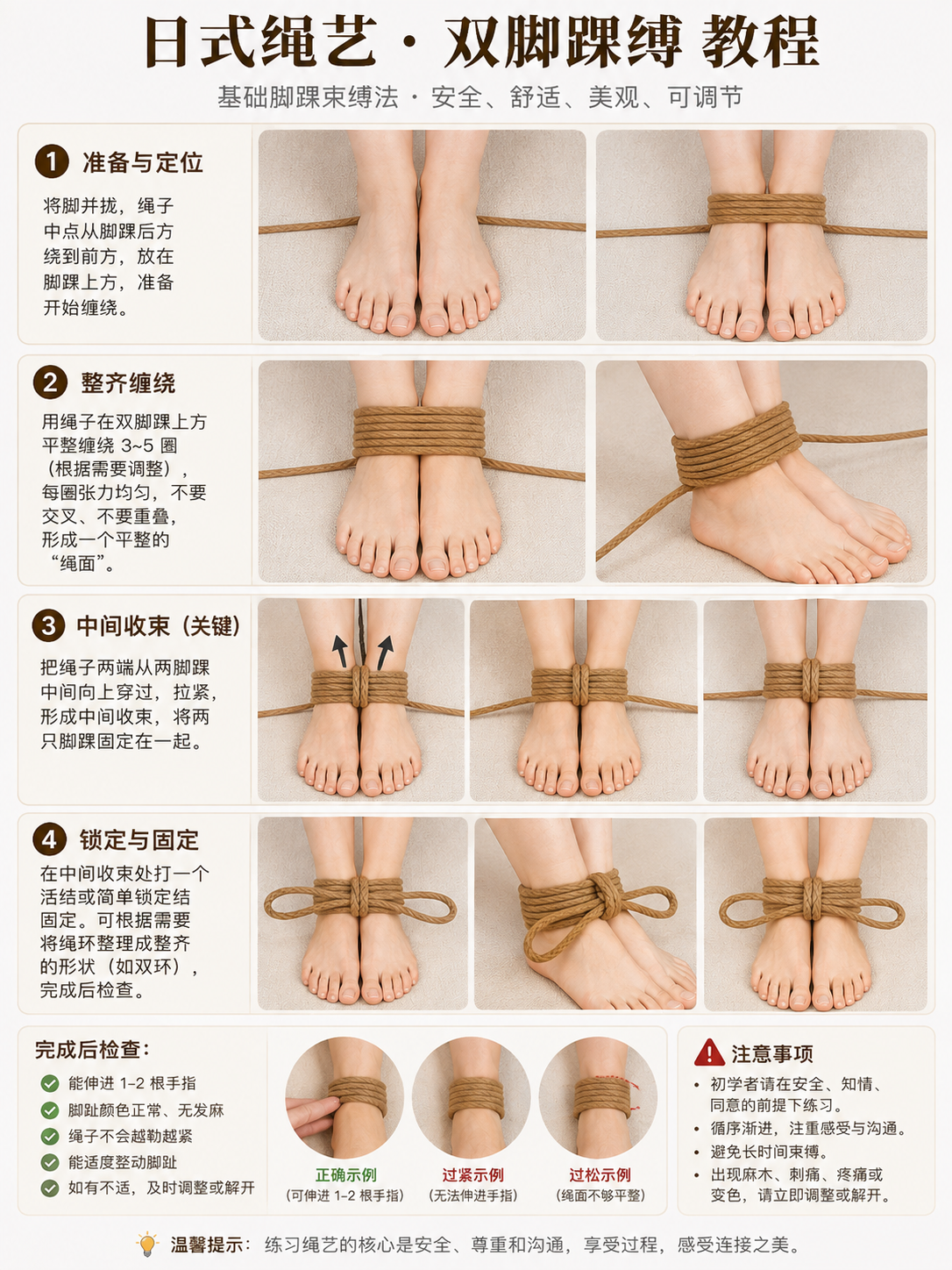 日式绳艺 · 双脚踝缚示例图